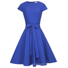 Belle poque rétro Vintage Cap Sleeve manches à manches tripes Blue 50s Rockabilly Swing Party Dress BP000361-3